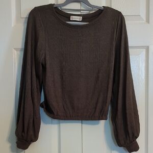 Altar'd State Brown Puff Sleeve Crop Blouse